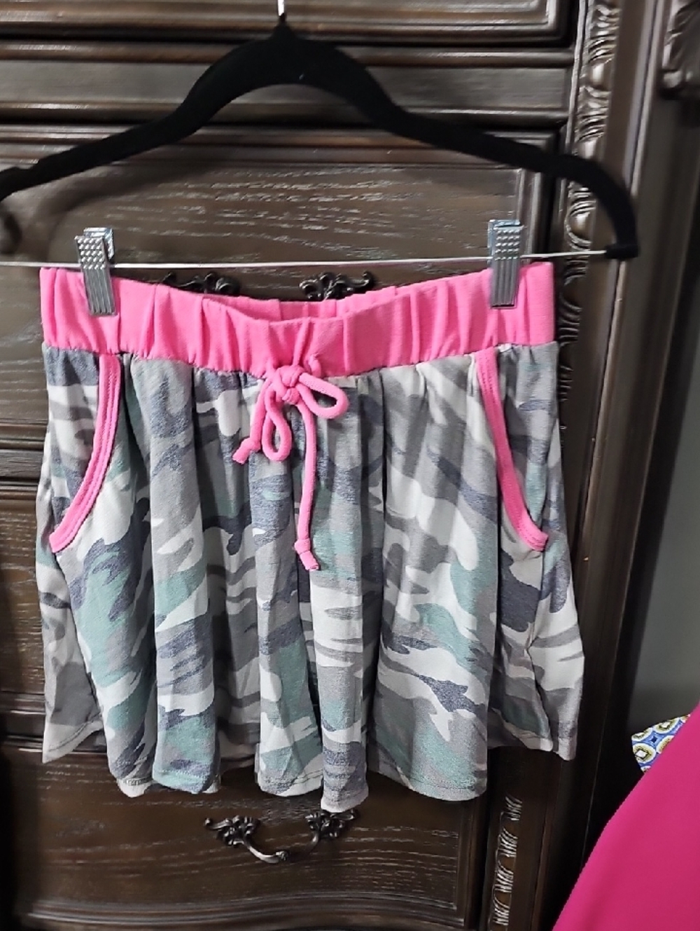 Camo Skort with Pink Trim and Drawstring Waist
